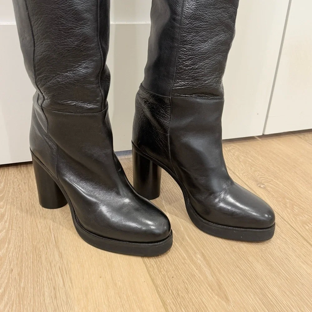 Isabel Marant Lurna Black Leather Thigh High Boots Size 37/7 Runway Statement